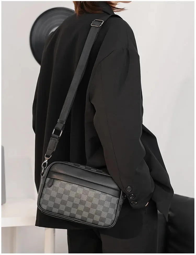 Men's Casual Check Shoulder Bag