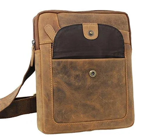 Mens Womens Distressed Hunter Genuine Leather Travel Messenger Bag For Ipad Tablet 505 (Brown)