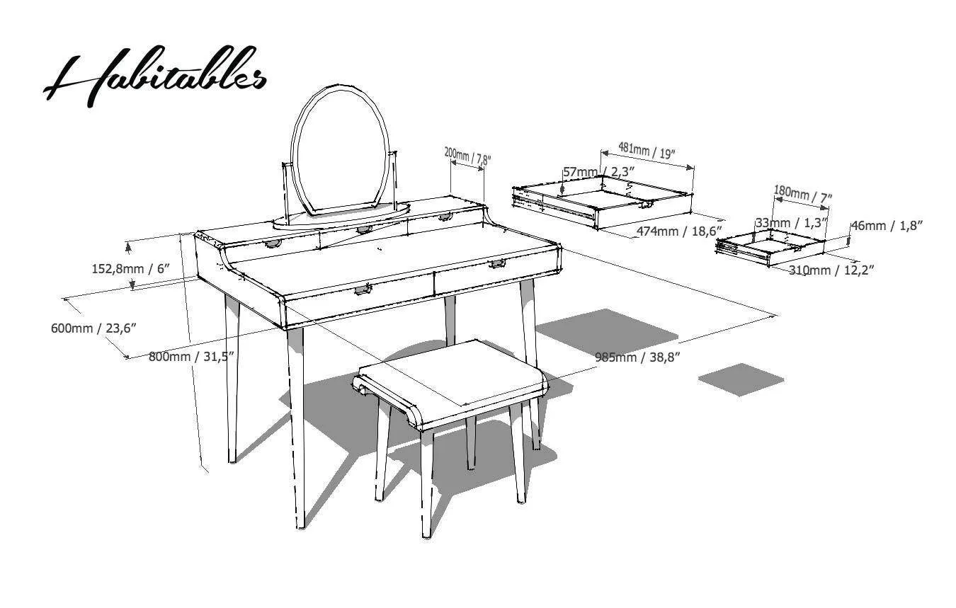 Midcentury solid wood dressing table and desk