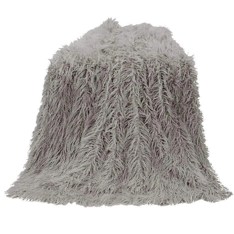 Mongolian Faux Fur Throw Pillow in Grey