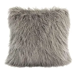 Mongolian Faux Fur Throw Pillow in Grey