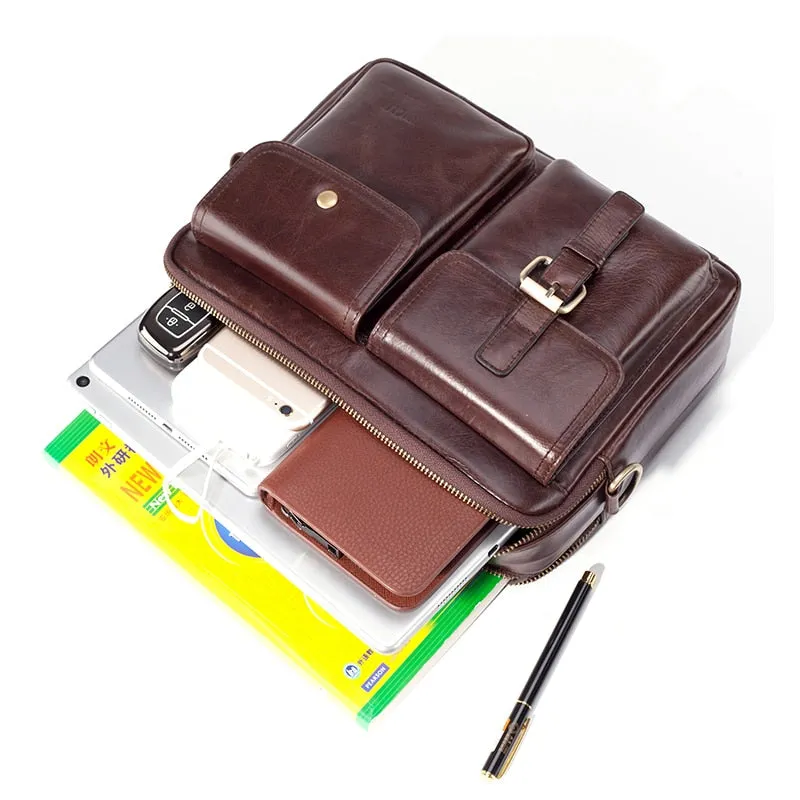 Multi-Function Pockets Leather Men Messenger Bags