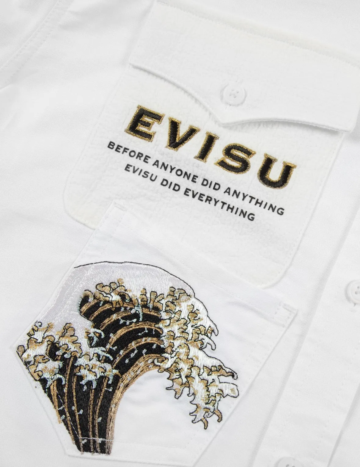 Multi-Pocket and Logo Patch Embroidered Relax Fit Shirt