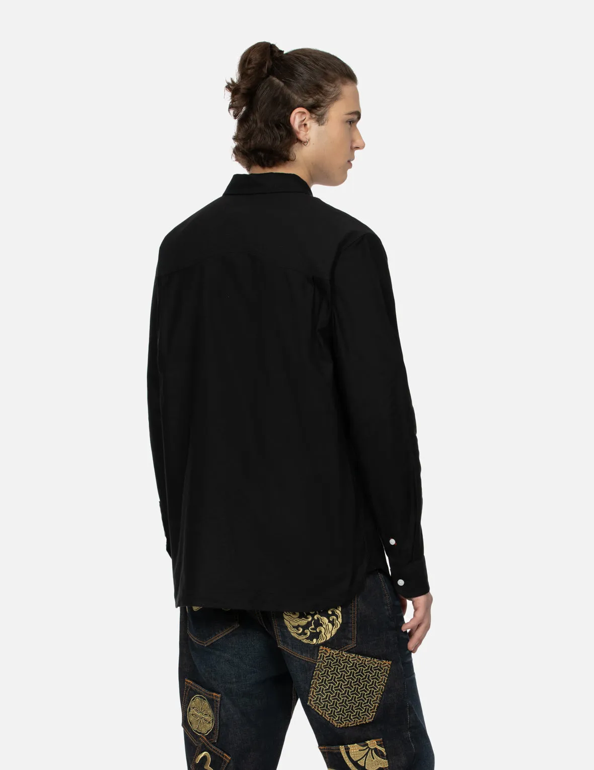 Multi-Pocket and Logo Patch Embroidered Relax Fit Shirt