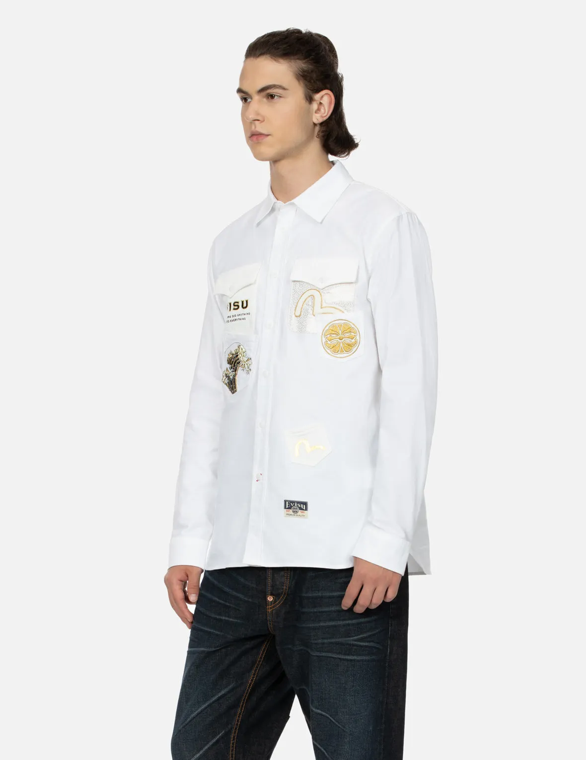 Multi-Pocket and Logo Patch Embroidered Relax Fit Shirt