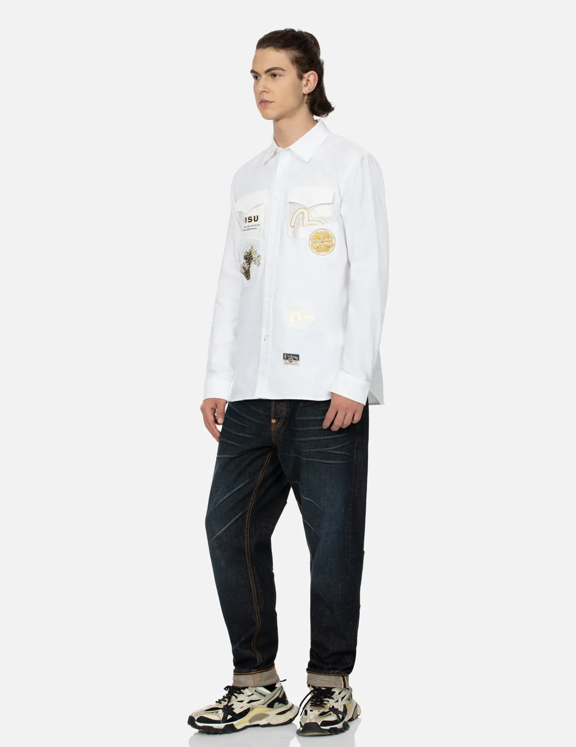 Multi-Pocket and Logo Patch Embroidered Relax Fit Shirt