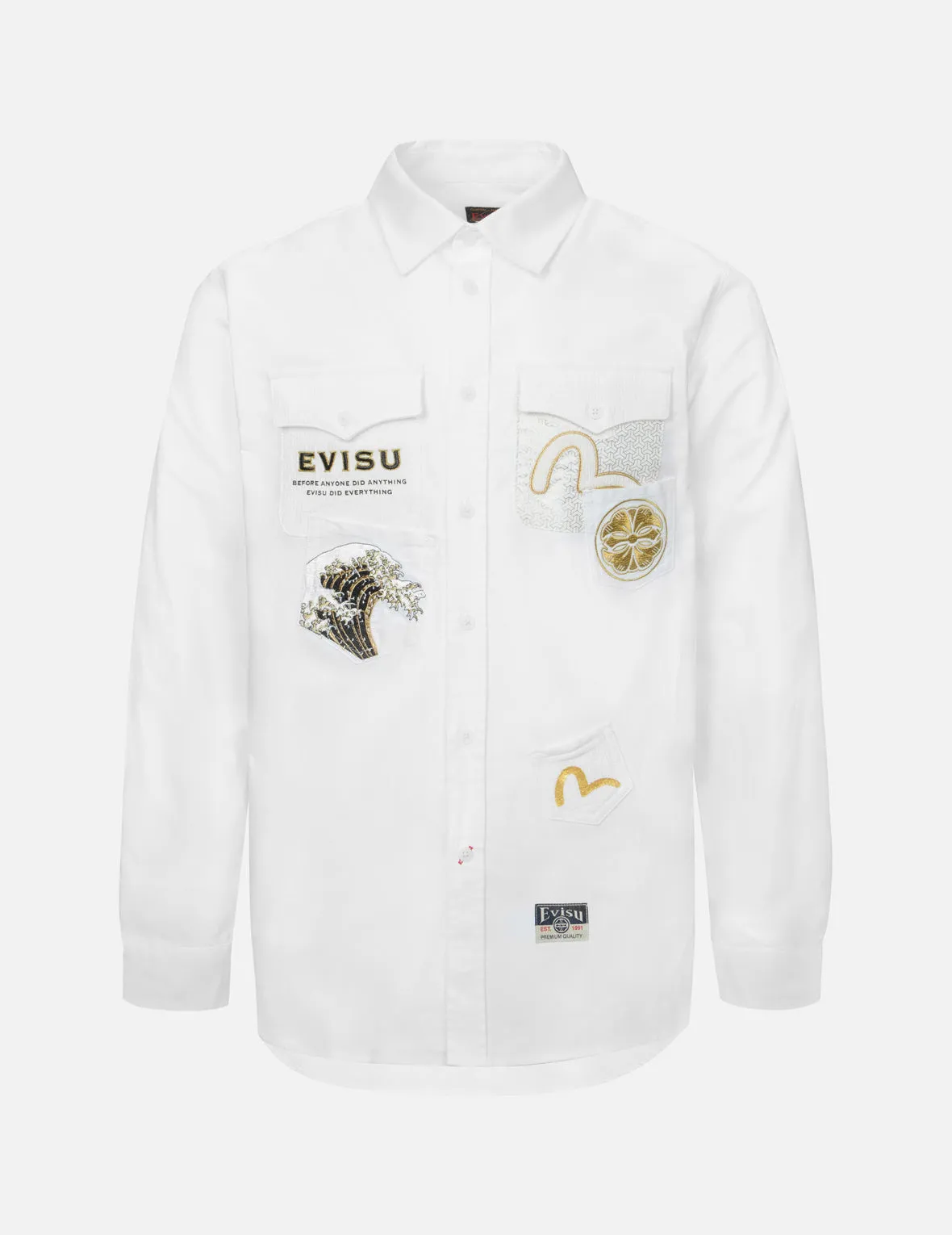 Multi-Pocket and Logo Patch Embroidered Relax Fit Shirt