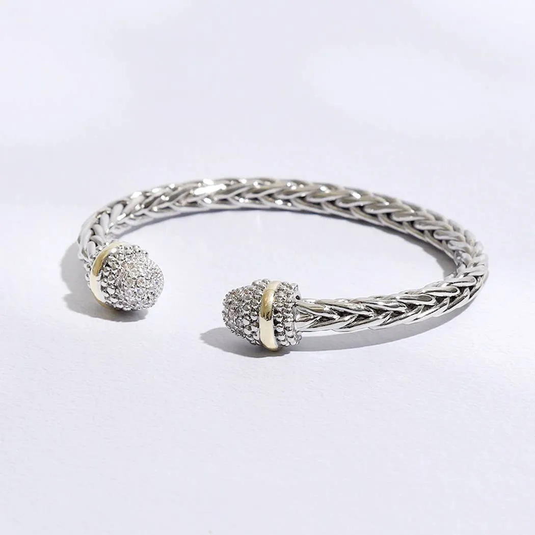 Multi-Toned CZ Round Edge Braided Bangle Bracelet