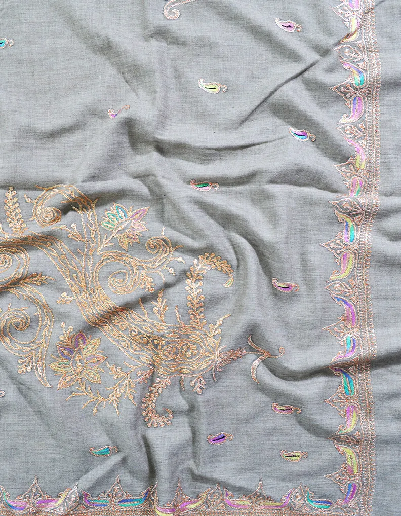 natural tilla embroidery pashmina shawl 8400