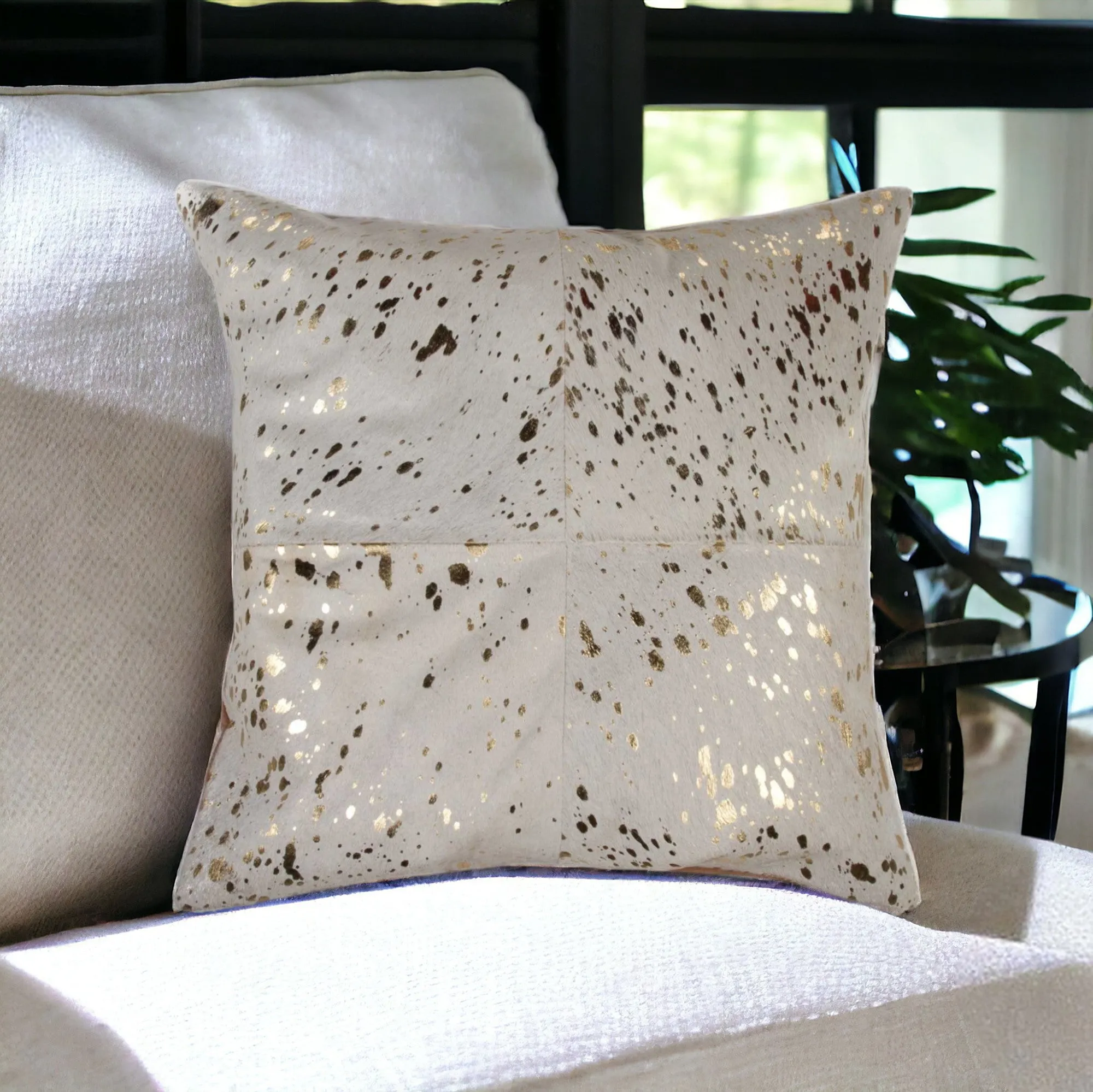 Off-White Gold Acid Wash Cowhide Pillow