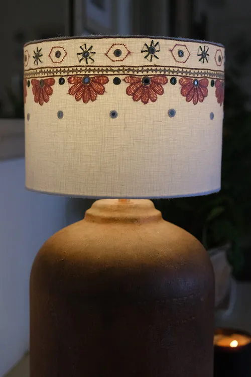 Okhai "Grand Canyon" Hand-Embroidered Mirror Work Pure Linen Off-White Lampshade