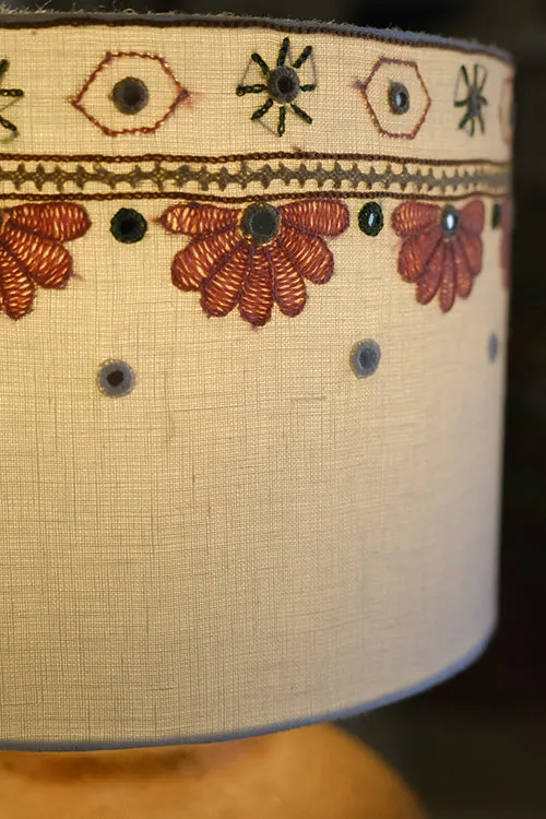 Okhai "Grand Canyon" Hand-Embroidered Mirror Work Pure Linen Off-White Lampshade