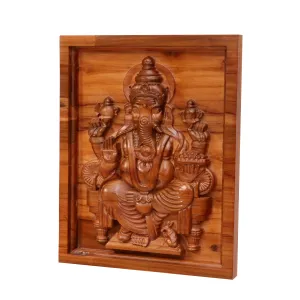 Old Classic Handmade Vintage Wooden Lord Ganesh Wall Frame for Home