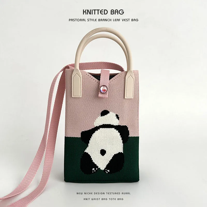 Panda series knitted bag mobile phone bag handbag