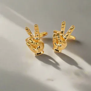 Peace Hand Sign Cufflinks, Victory Hand Sign Cufflinks Gold (Online Exclusive)