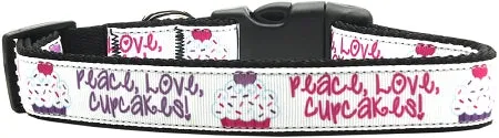 Peace Love Cupcakes Nylon Dog Collar Sm