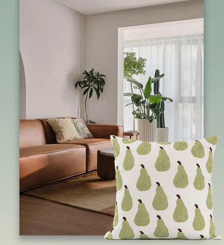 Pear / Green Leaf Patterned Pillow