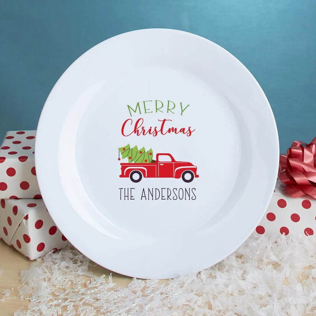 Personalized Red Truck Christmas Ceramic Plate