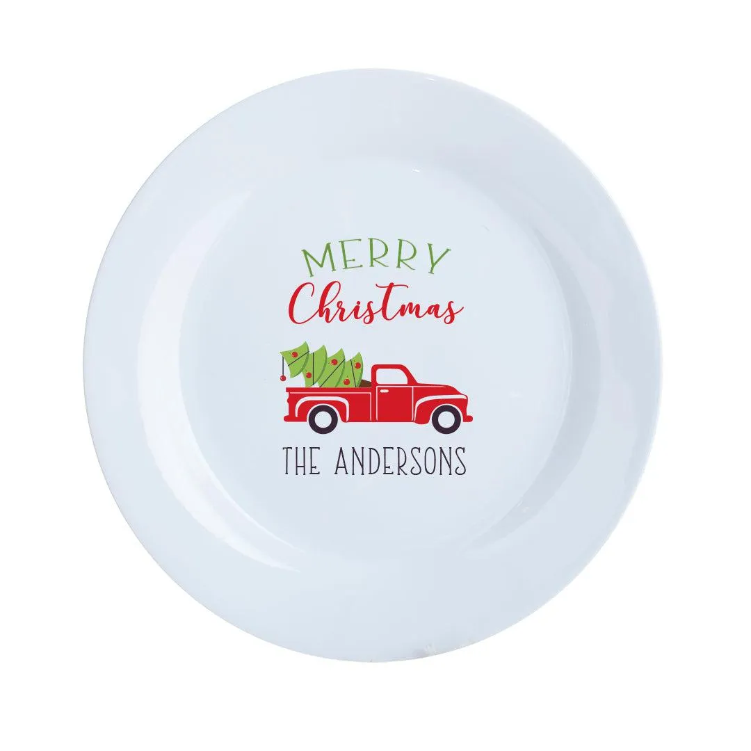 Personalized Red Truck Christmas Ceramic Plate