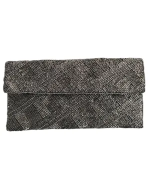 Pewter Criss Cross Beaded Clutch