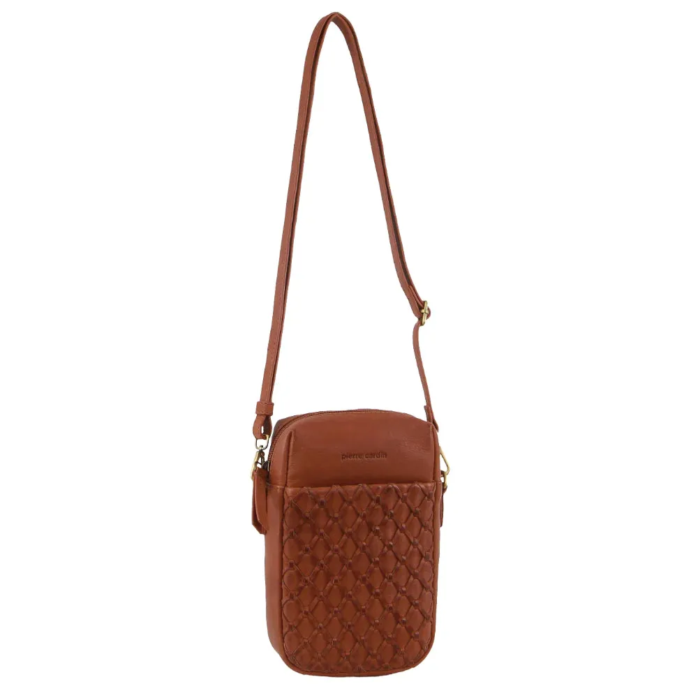 Pierre Cardin Embossed Leather Phone Bag - Tan