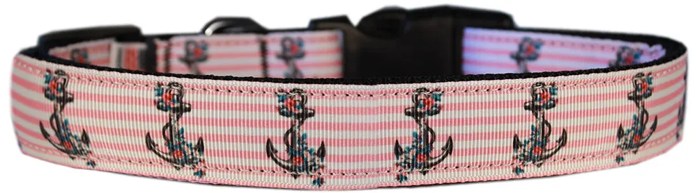 Pink Anchors Nylon Dog Collar Xl