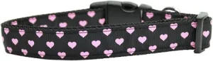 Pink And Black Dotty Hearts Nylon Dog Collar Medium Narrow