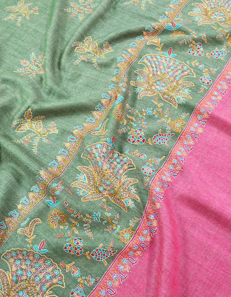 Pink and Green Embroidery Pashmina Shawl 7311