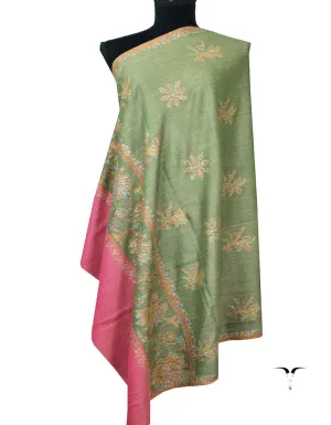 Pink and Green Embroidery Pashmina Shawl 7311