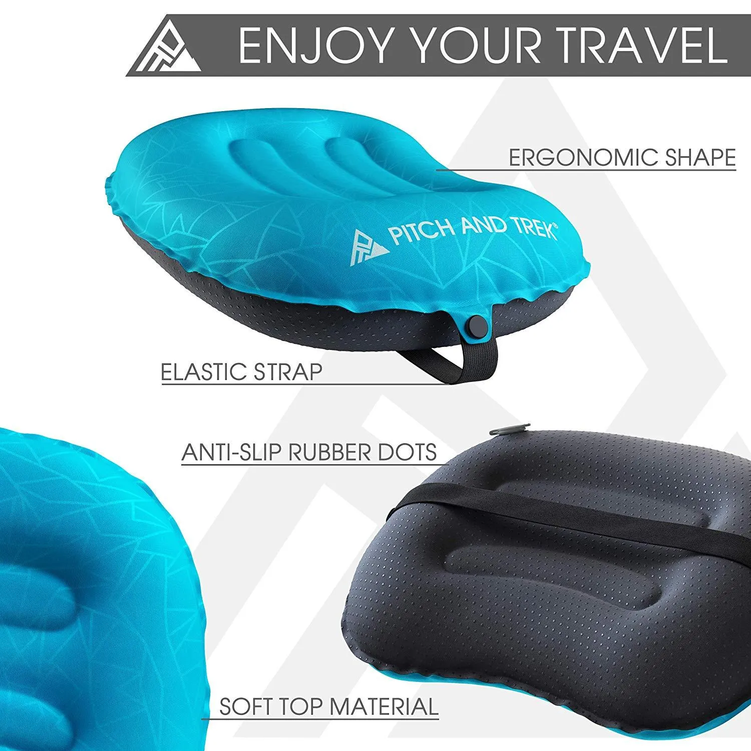 Pitch and Trek Camping Pillow Version 2.0 Blue - Inflatable Travel Pillow which is Super Compact, Compressible and Comfortable - Neck & Lumbar Support Whilst Backpacking & Hiking