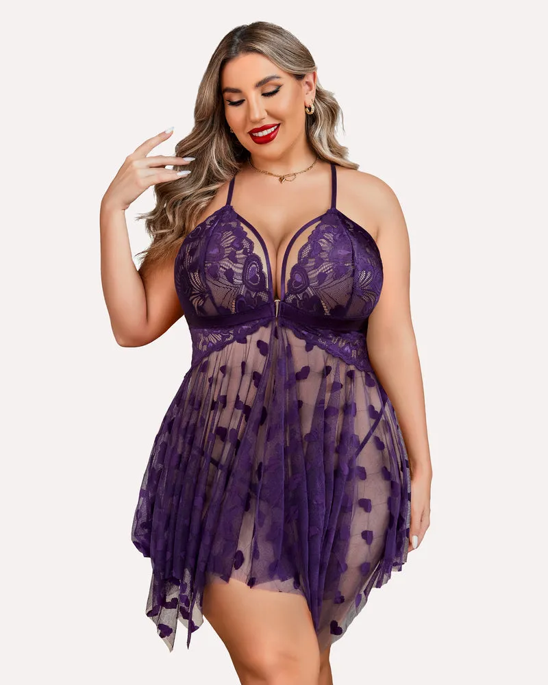 Plus Size Lace Babydoll Front Slit Nightdress