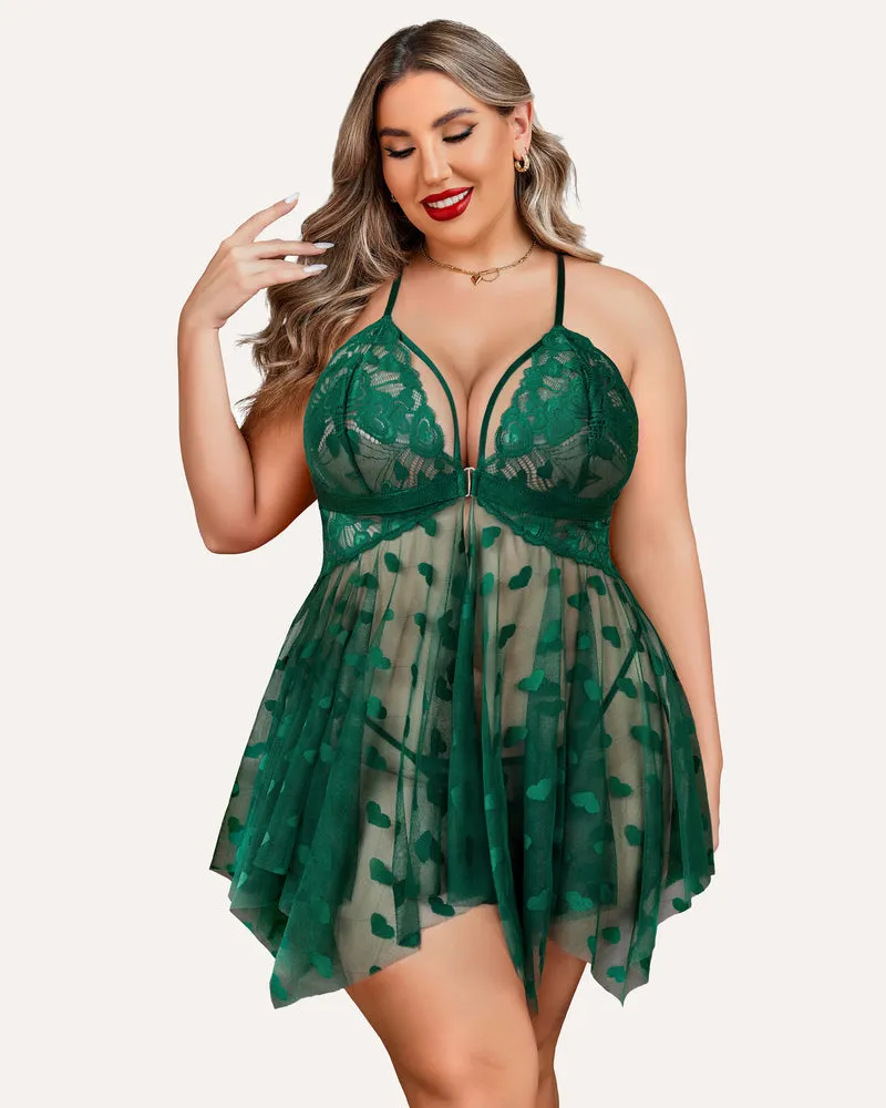 Plus Size Lace Babydoll Front Slit Nightdress