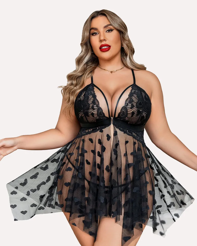 Plus Size Lace Babydoll Front Slit Nightdress