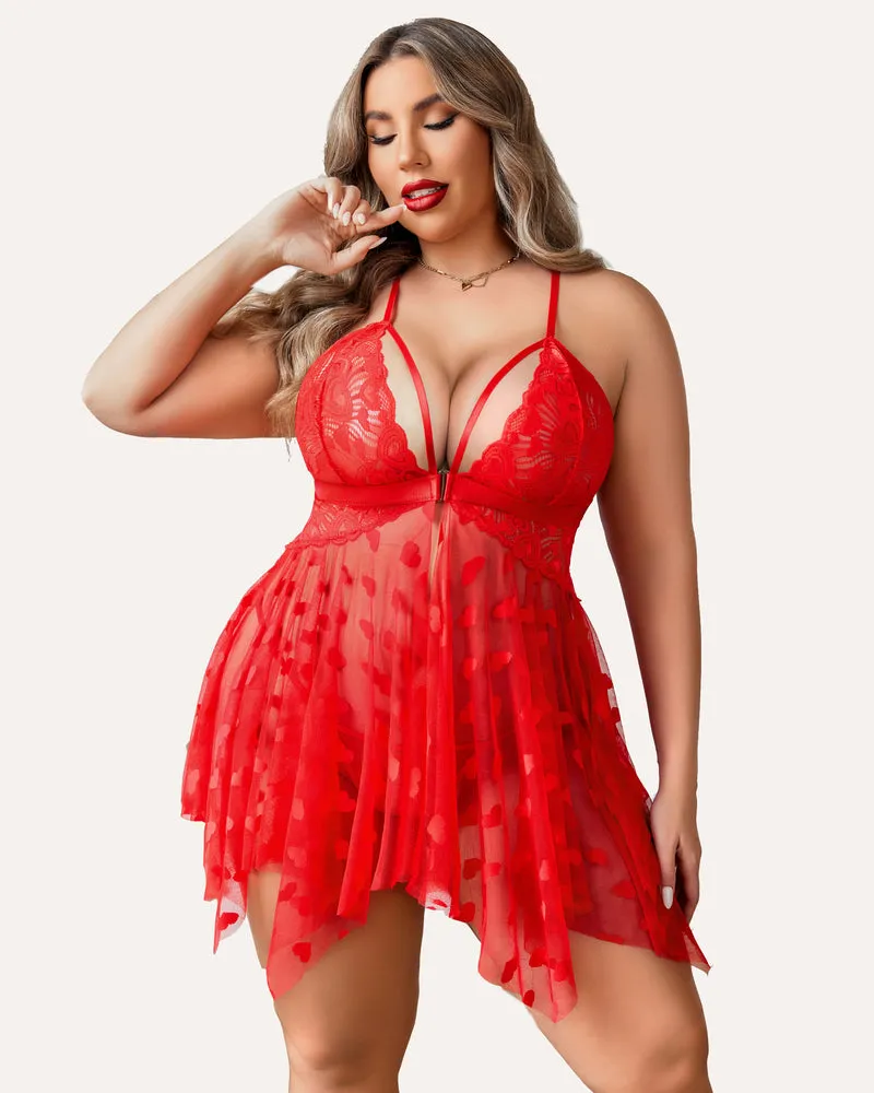 Plus Size Lace Babydoll Front Slit Nightdress