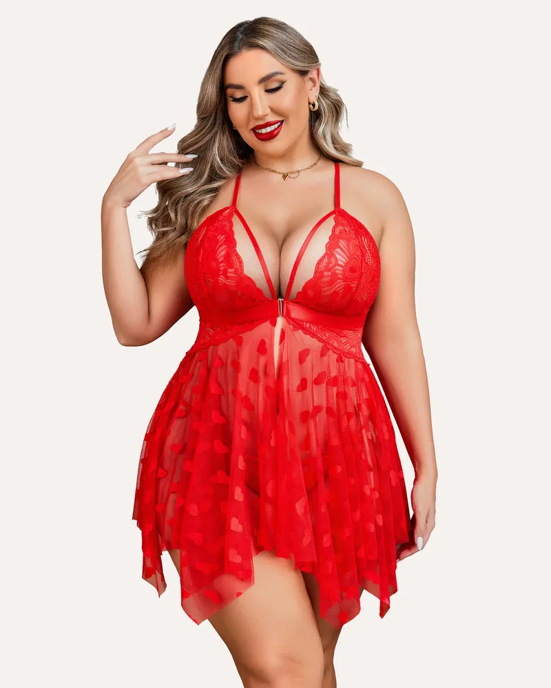 Plus Size Lace Babydoll Front Slit Nightdress