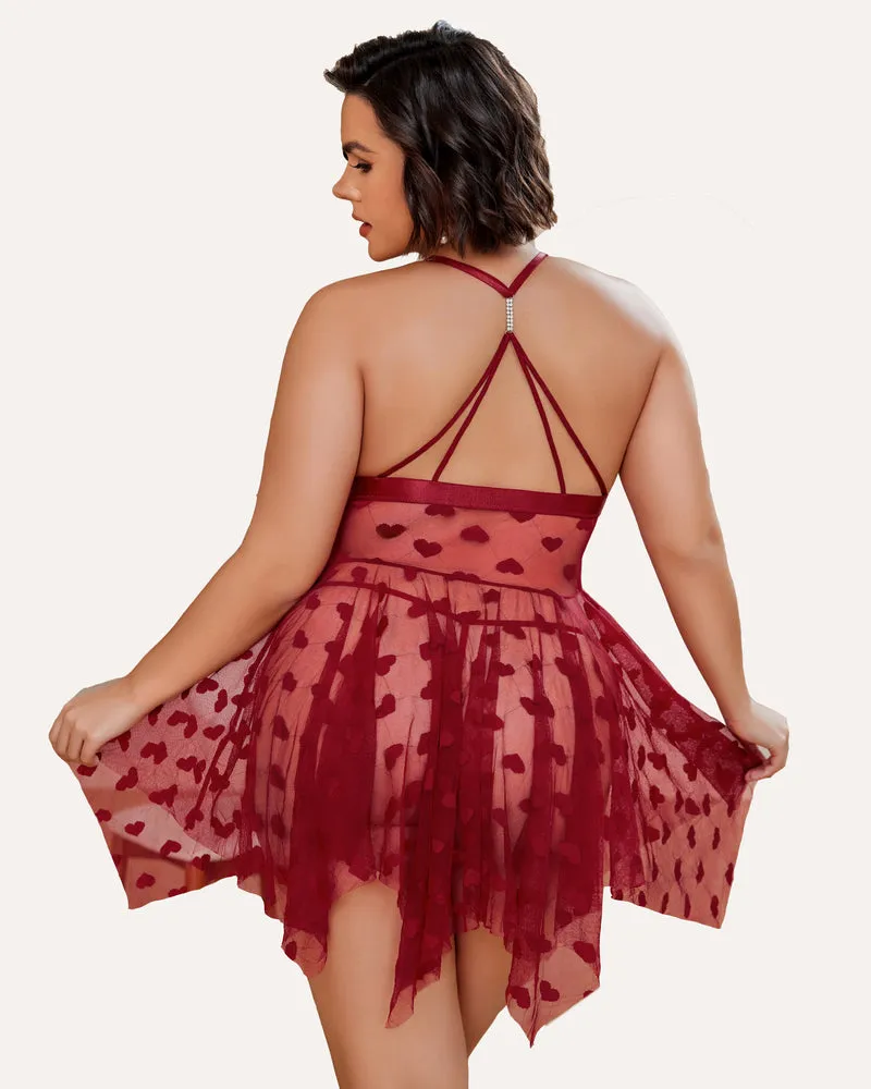 Plus Size Lace Babydoll Front Slit Nightdress