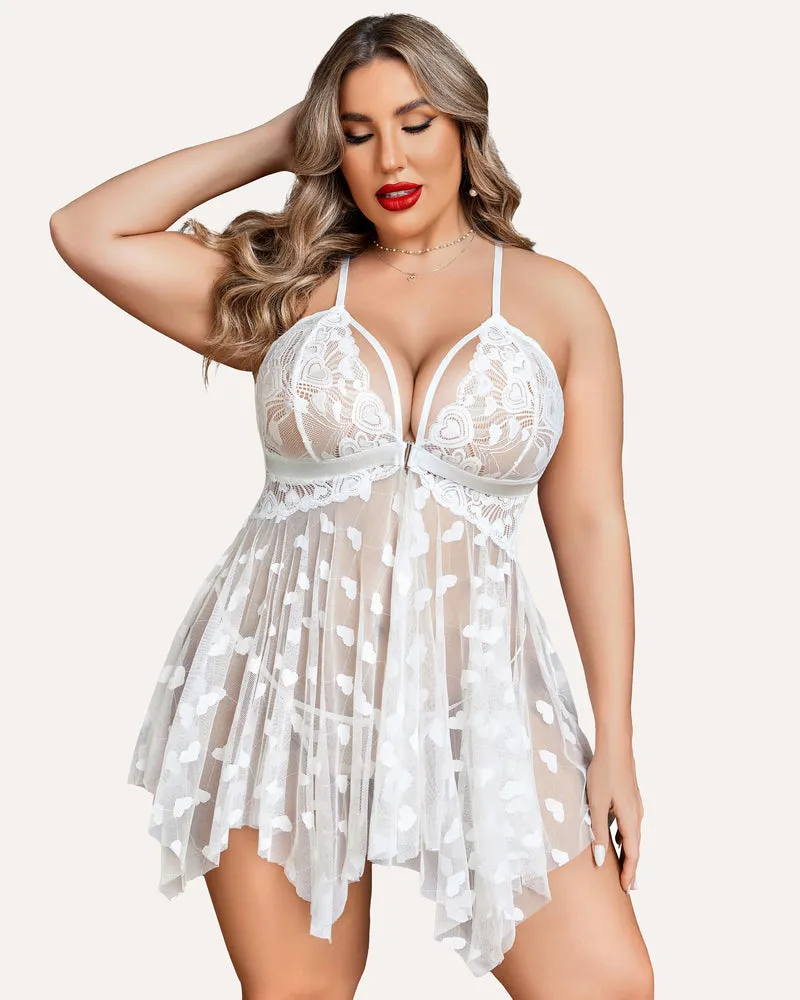 Plus Size Lace Babydoll Front Slit Nightdress