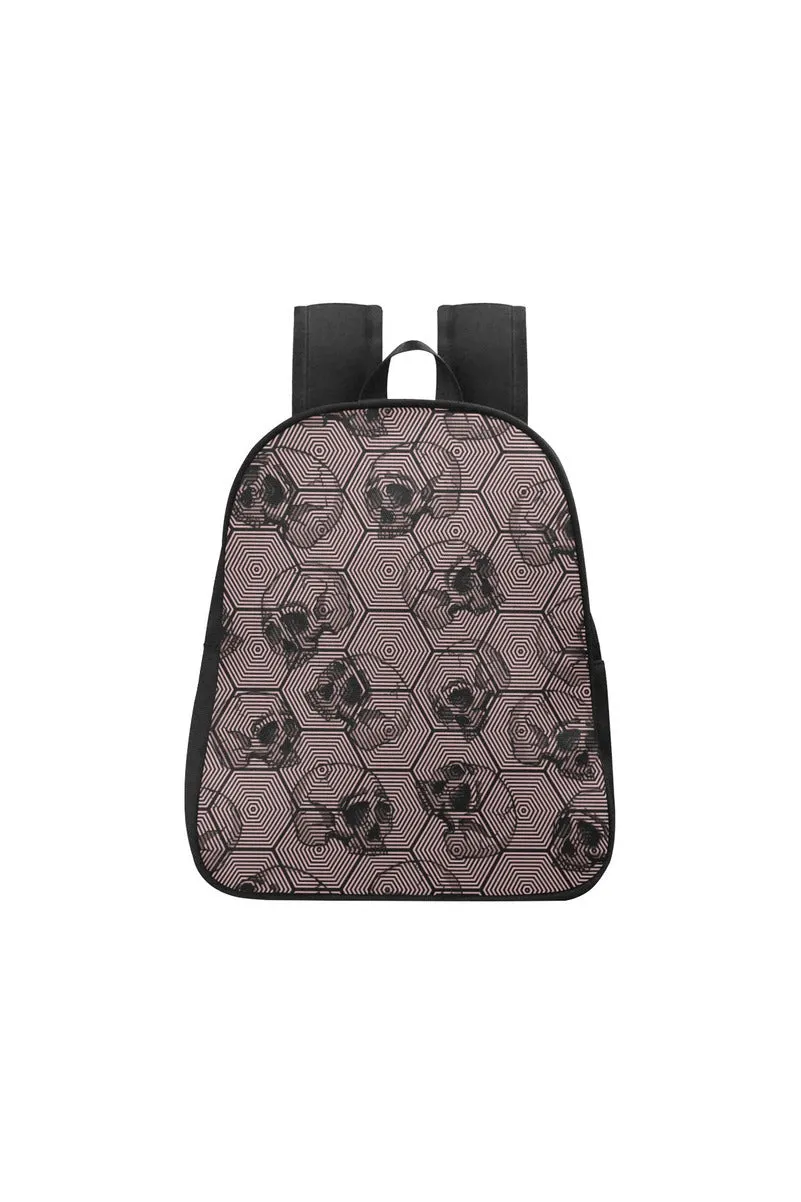 Pressed Rose Skull Print Fabric School Backpack