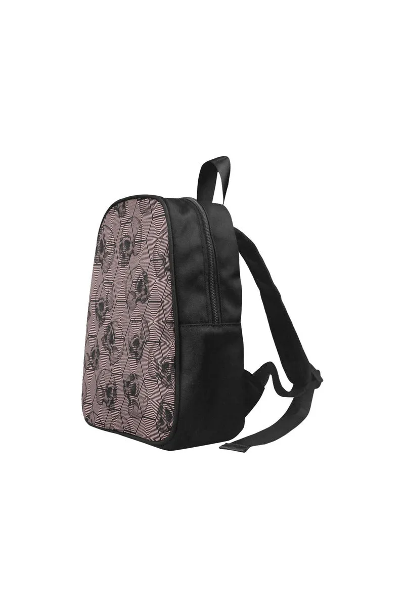 Pressed Rose Skull Print Fabric School Backpack