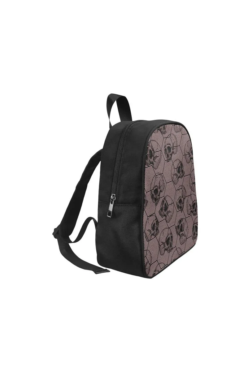 Pressed Rose Skull Print Fabric School Backpack