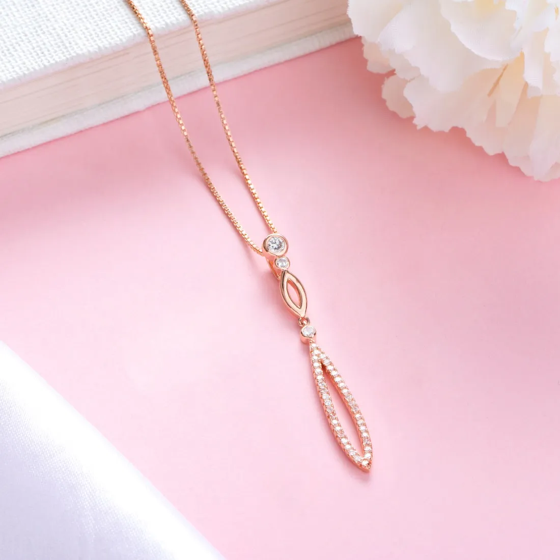 Radiant Rose Gold Drop Pendant with Chain Elegance in Sterling Silver