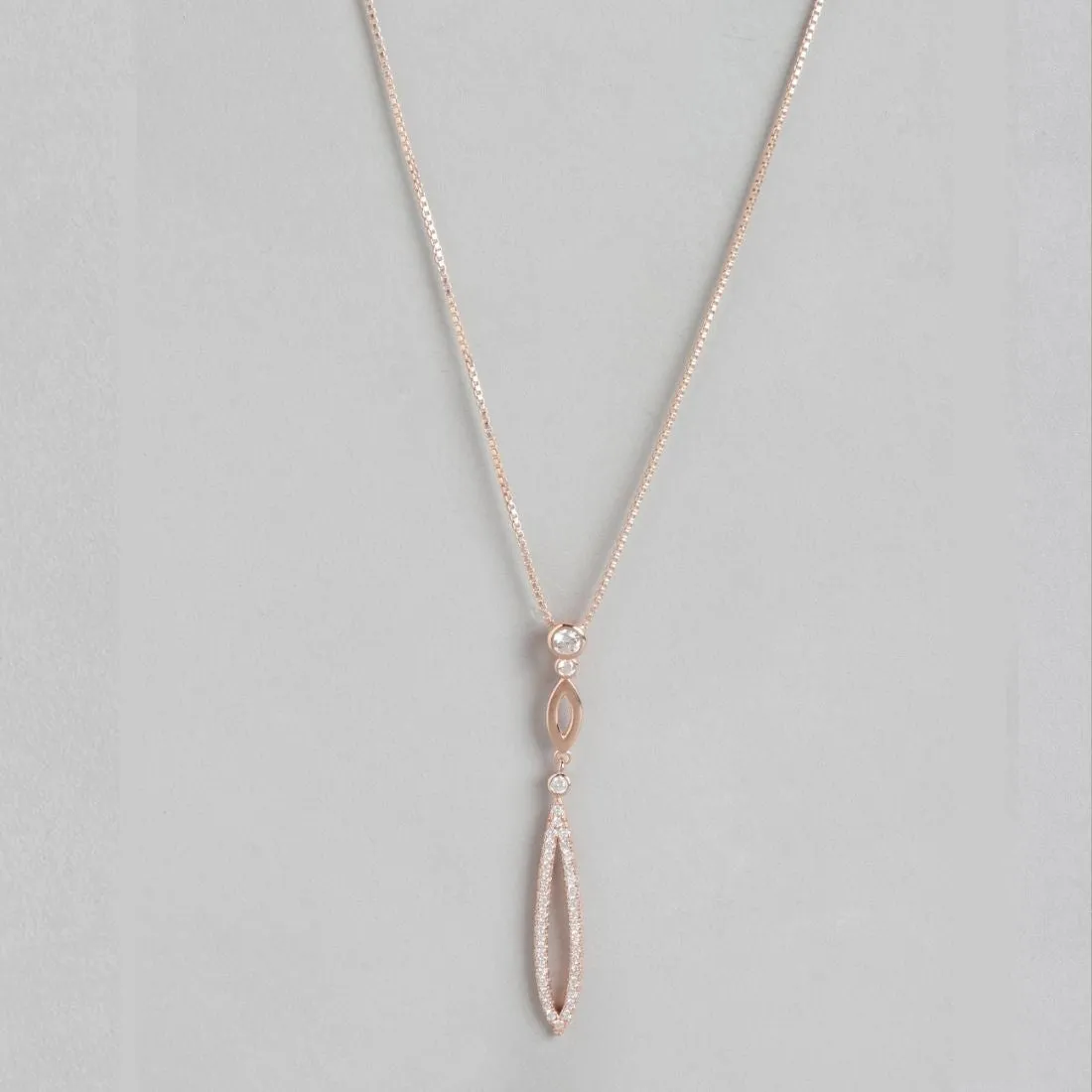 Radiant Rose Gold Drop Pendant with Chain Elegance in Sterling Silver