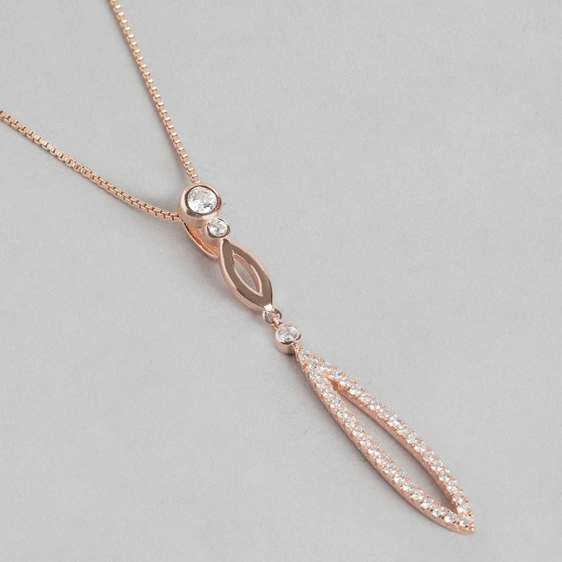 Radiant Rose Gold Drop Pendant with Chain Elegance in Sterling Silver