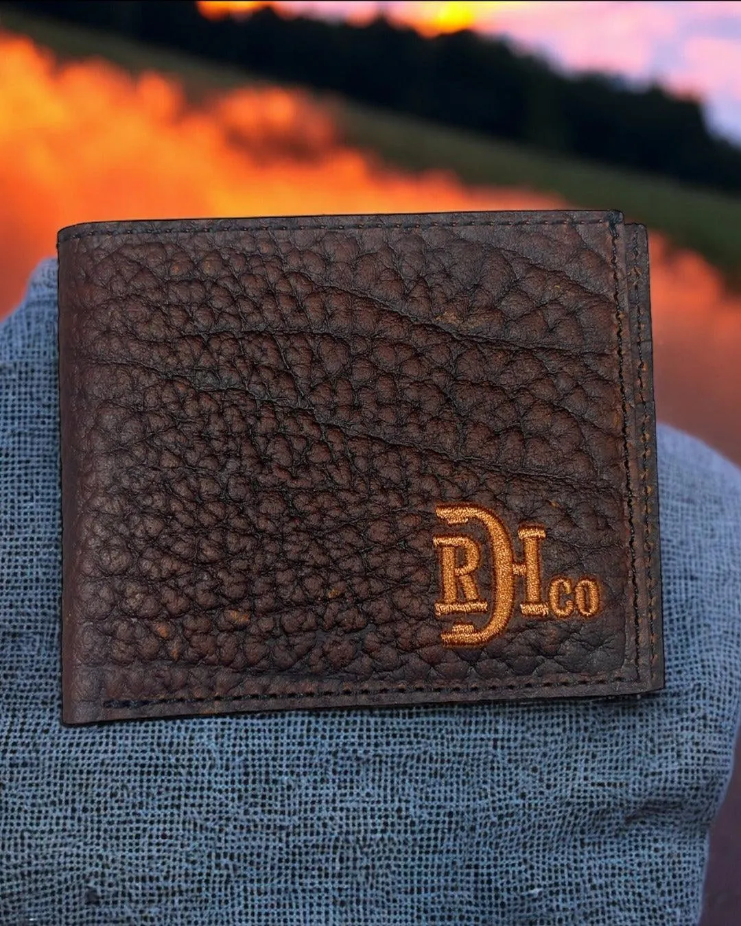 Red Dirt Hat Co. Brown Bison Grain Leather Bi-Fold Wallet 22228881W1