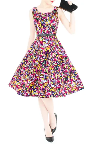 Resplendent Kaleidoscope Flare Midi Dress - Red