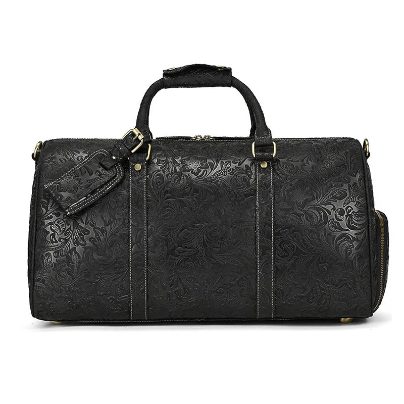 Retro Floral Leather Duffle Bag