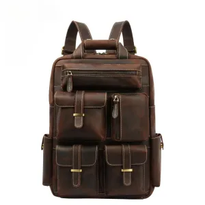 Retro Roomy Leather Travel Backpack P-8027