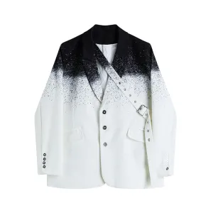 Retro Vintage Classic Strap Dot Stars Spray White Black Gradient Blazer