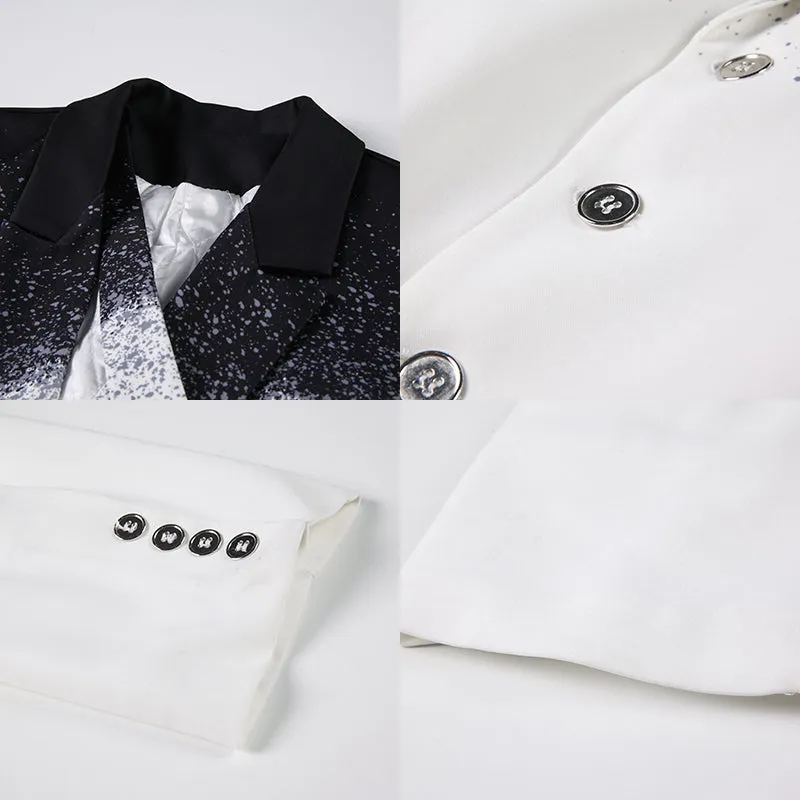 Retro Vintage Classic Strap Dot Stars Spray White Black Gradient Blazer