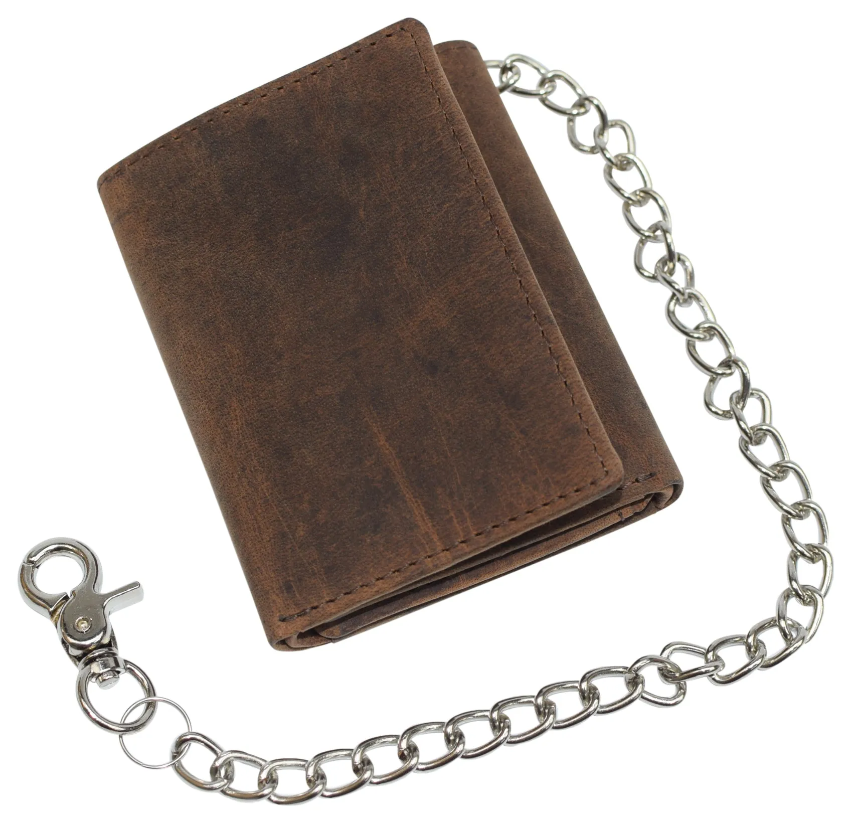 RFID Blocking Mens Chain Biker Vintage Genuine Leather Classic Trifold Wallet